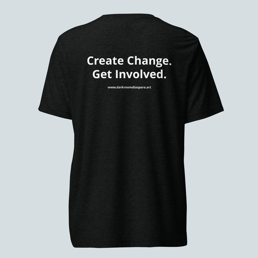 Stop Deportation Now Men's Tee, Black, back reading Create Change. Get Involved.